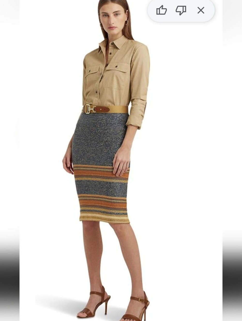 Lauren Ralph Lauren Knit Pencil Skirt with Rust and Tan Stripes. L‎